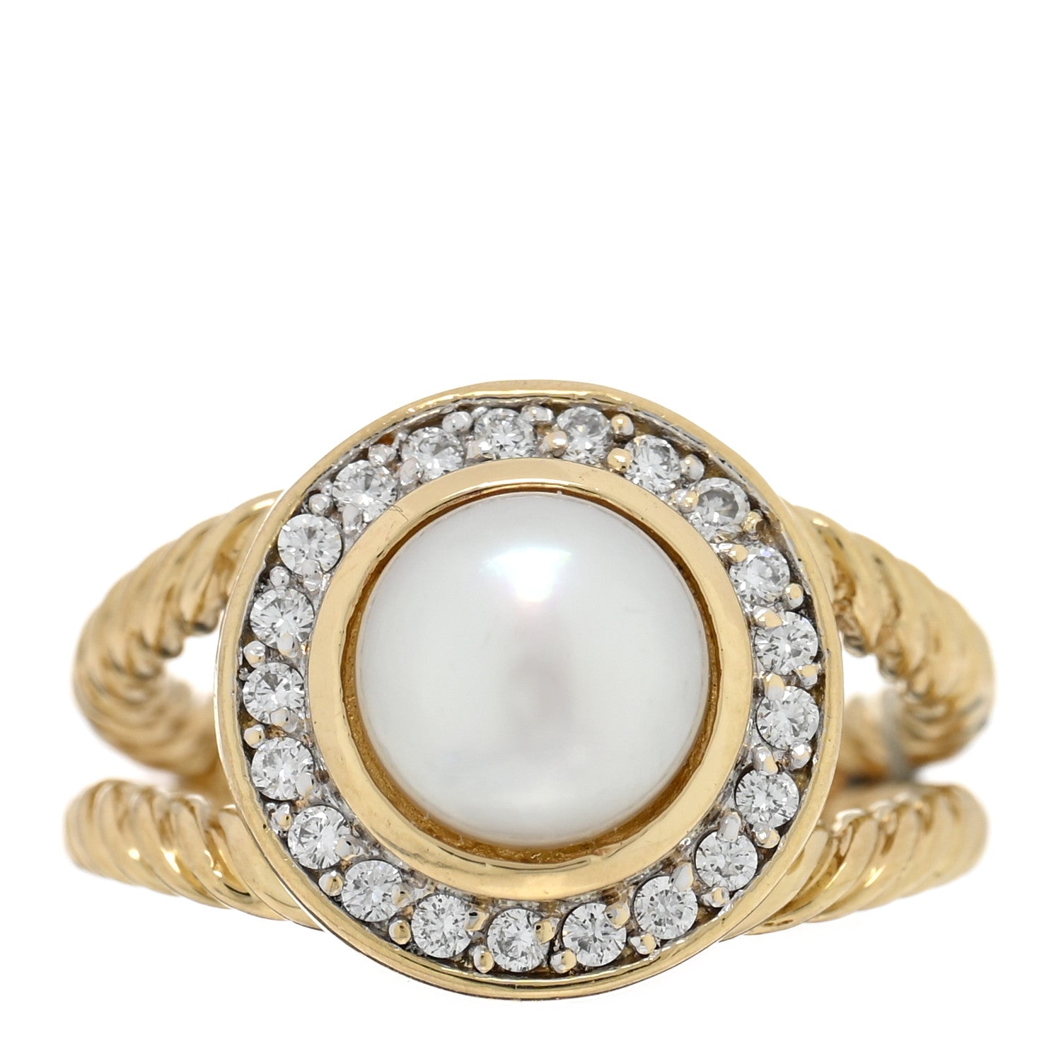 David Yurman 18K Yellow Gold Diamond Cultured Pearl Ring 49 5 1 of 4