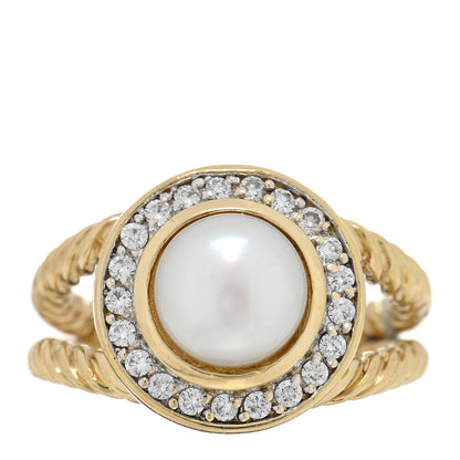David Yurman 18K Yellow Gold Diamond Cultured Pearl Ring 49 5 1 of 4