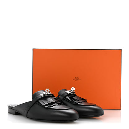 Hermes Calfskin Fringe Oz Mules 38.5 Black 10 of 10