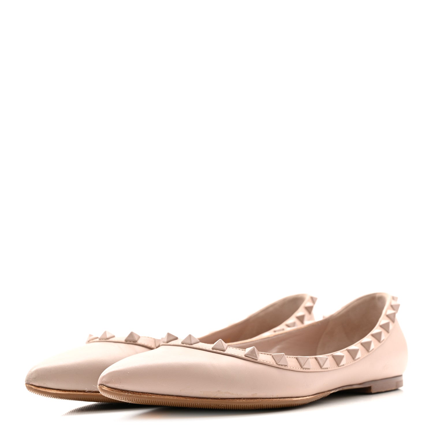 Valentino Garavani Calfskin Lacquered Monochrome Rockstud Ballerina Flats 38 Poudre 8 of 26