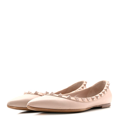 Valentino Garavani Calfskin Lacquered Monochrome Rockstud Ballerina Flats 38 Poudre 8 of 26