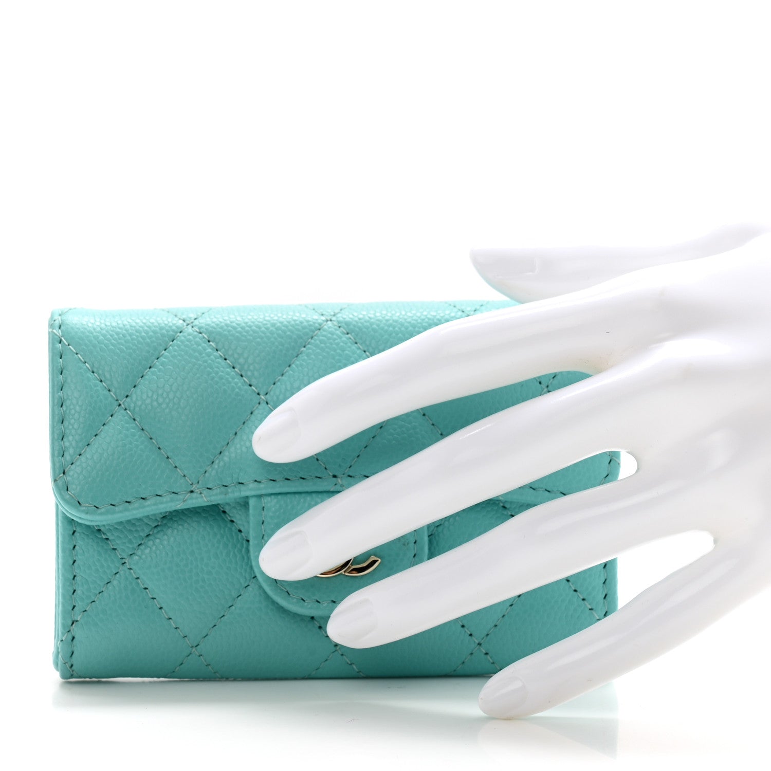 Chanel Caviar Quilted Flap Card Holder Wallet Turquoise 2 of 11
