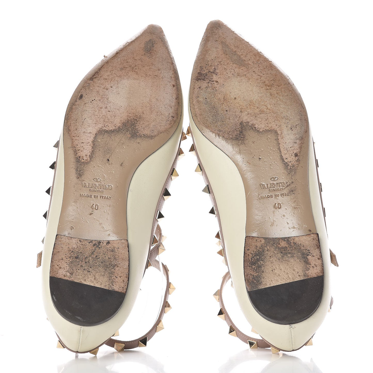 Calfskin Rockstud Cage Ballerina Flats 40 Light Ivory Poudre