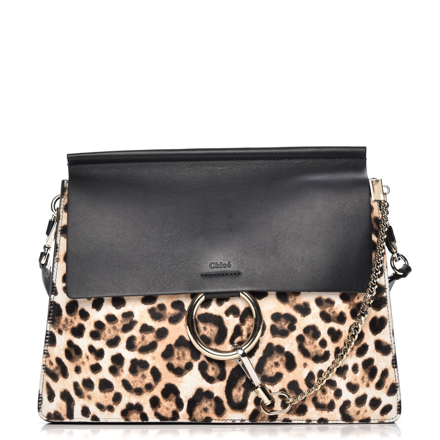 Calf Hair Leopard Print Medium Faye Shoulder Bag Abstract White