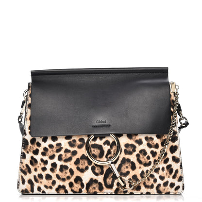 Chloe Calf Hair Leopard Print Medium Faye Shoulder Bag Abstract White 1 of 7