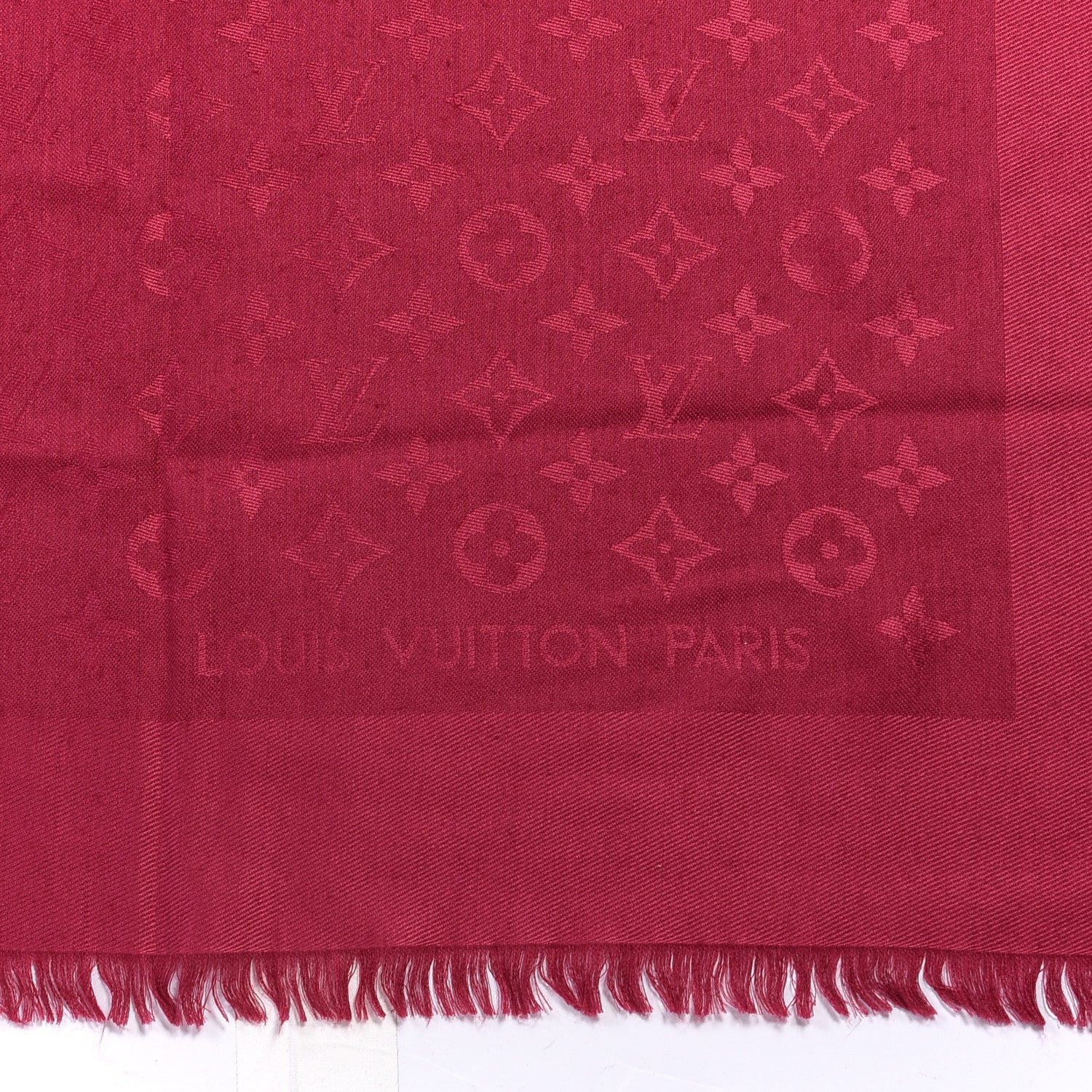 Louis Vuitton Silk Wool Monogram Shawl Wine Red 2 of 3