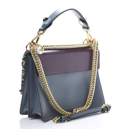Fendi Calfskin Ribbon Lace Up Kan I Shoulder Bag Bordeaux Blue 3 of 10