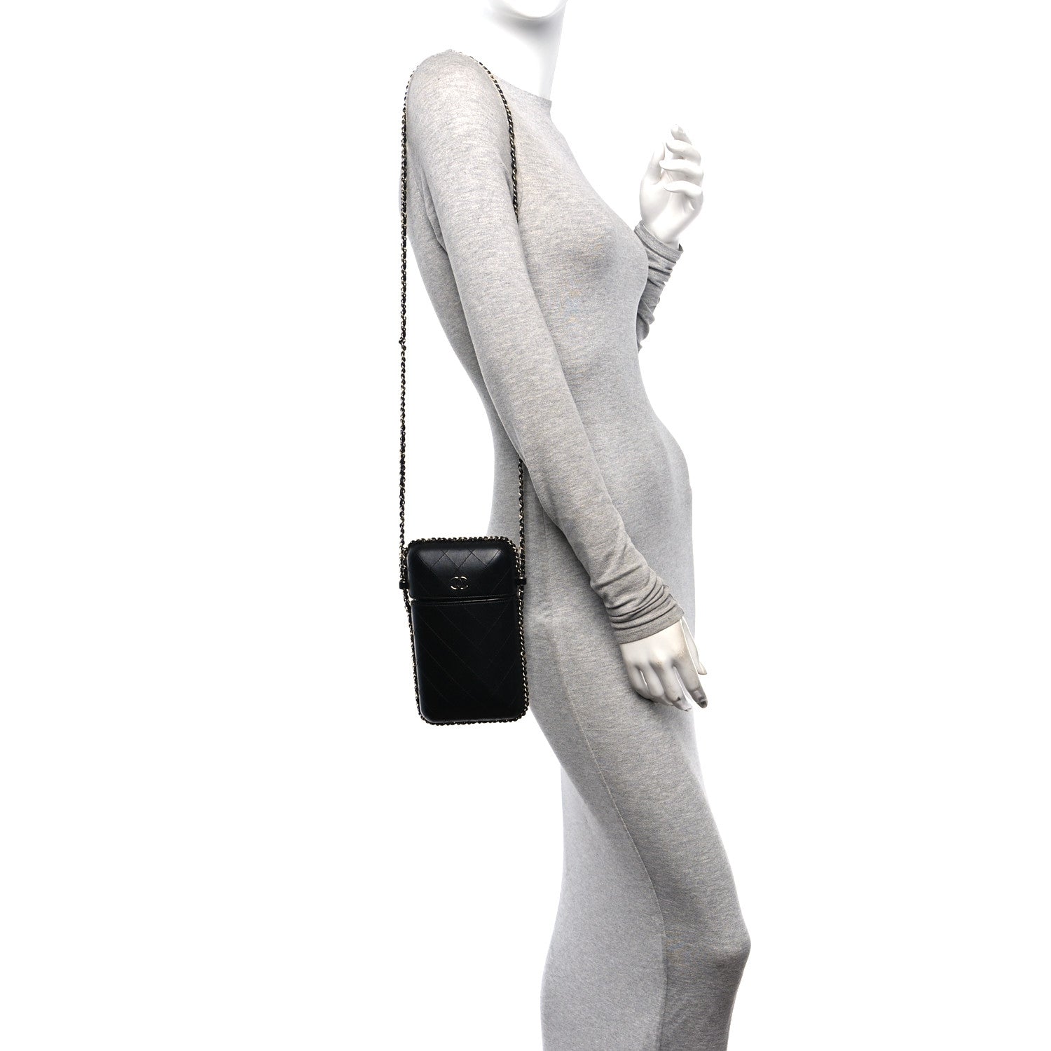 Chanel Lambskin Quilted Chain Around Phone Holder Black 2 of 12