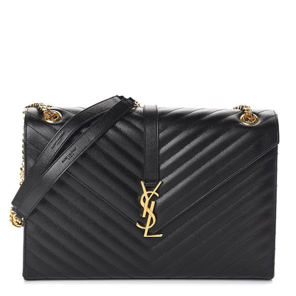 Saint Laurent Grain De Poudre Matelasse Chevron Large Monogram Satchel Black 1 of 8