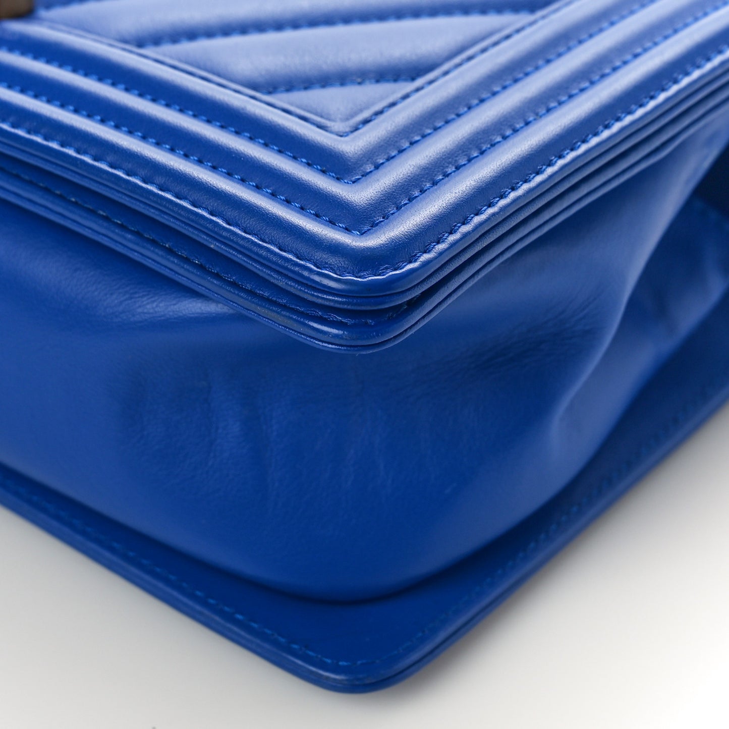 Calfskin Chevron Quilted Medium Boy Flap Blue