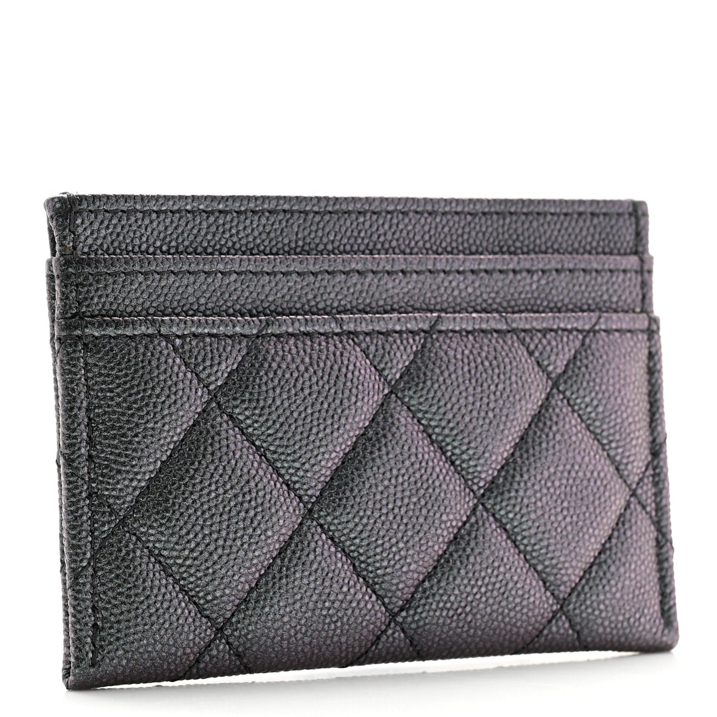 Iridescent Caviar Quilted Card Holder Black