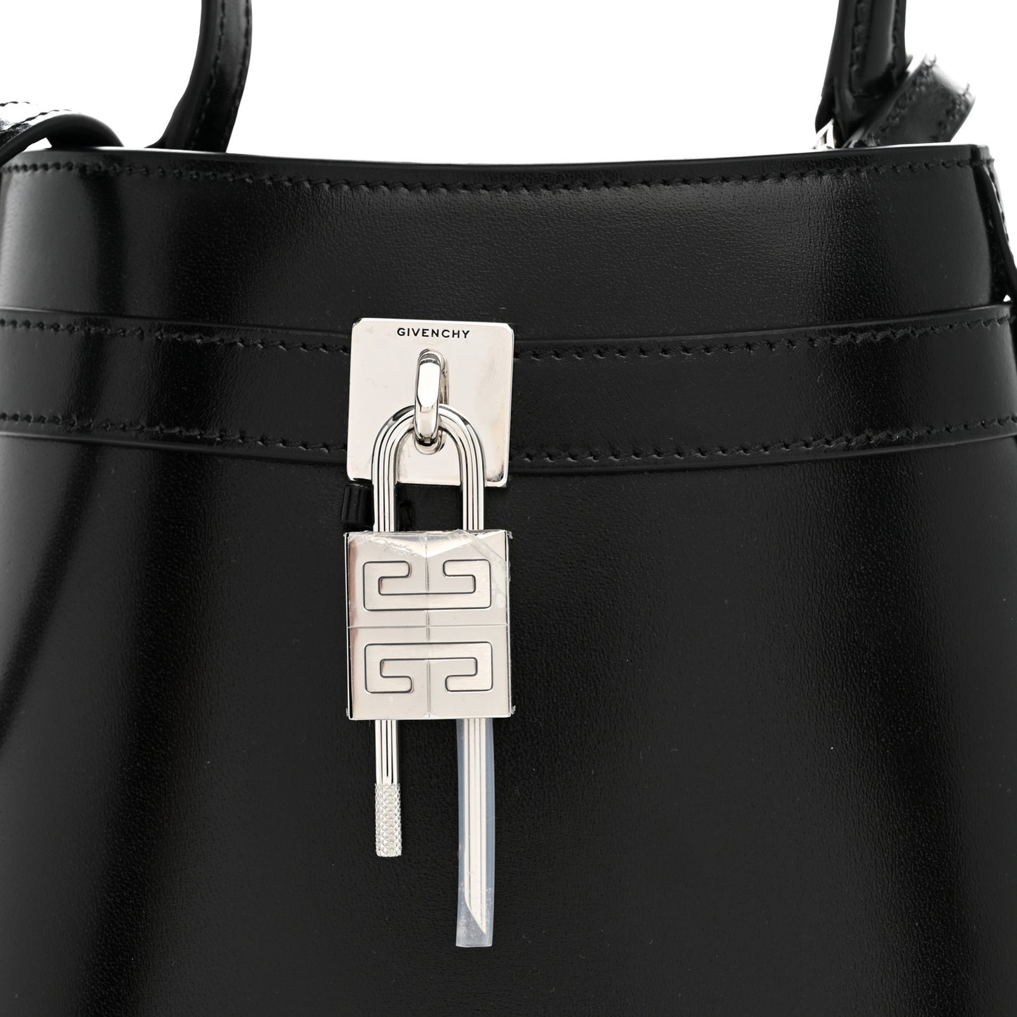Box Calfskin Shark Lock Bucket Bag Black