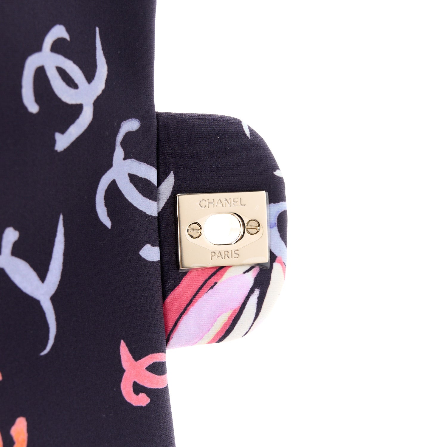 Chanel Printed Fabric Quilted Camellia Flap Black Multicolor 8 of 12