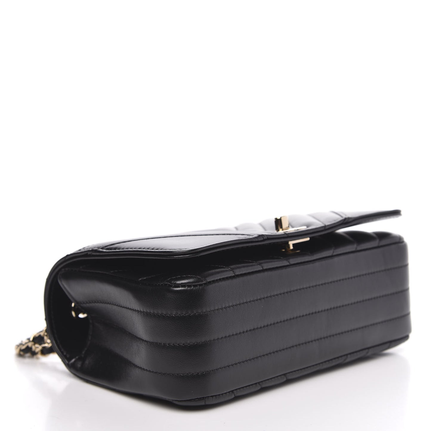 Calfskin Chevron Quilted Mini Statement Flap Black