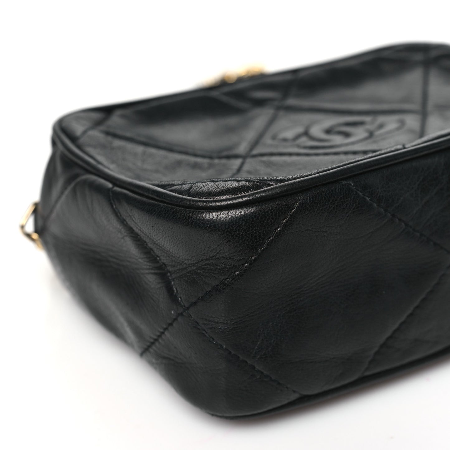 Lambskin Quilted CC Tassel Camera Case Black