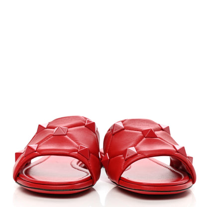 Valentino Garavani Nappa Monochrome Roman Stud Flat Slide Sandals 40 Rouge Pur 2 of 9