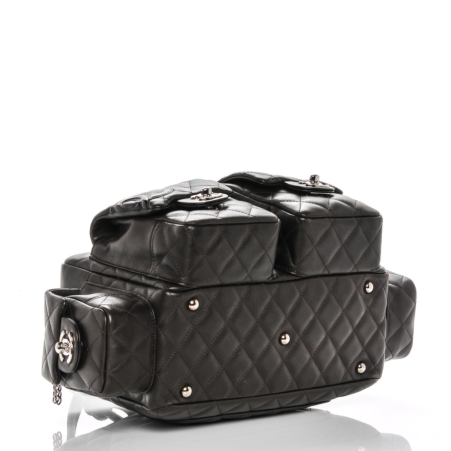 Calfskin Quilted Small Cambon Multipocket Reporter Dark Brown