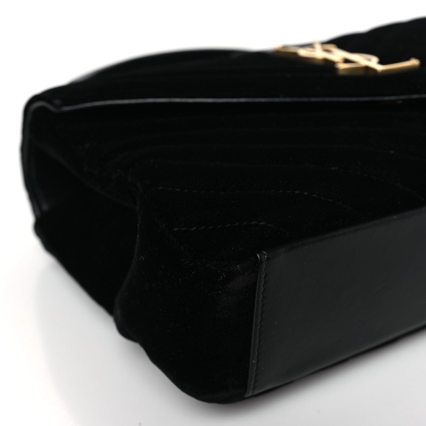 Velvet Matelasse Chevron Medium College Monogram Bag Black