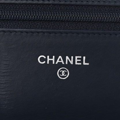 Chanel Patent Quilted Wallet On Chain WOC Navy Blue 11 of 21