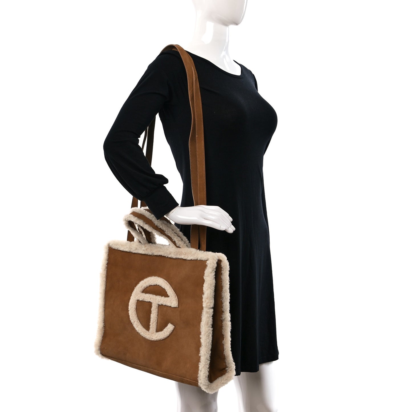 X UGG Suede Shearling Medium Shopping Bag Chestnut