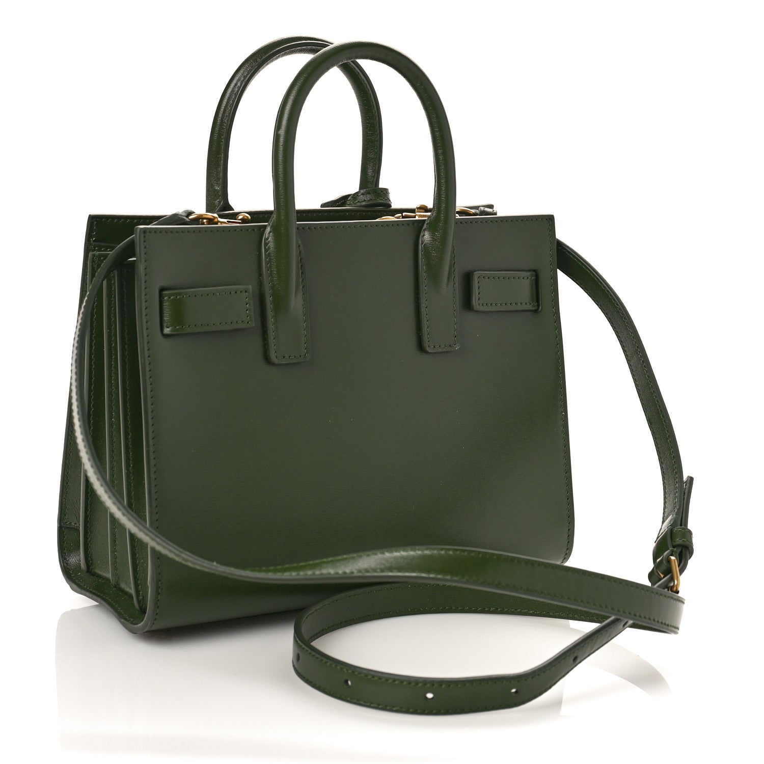 Saint Laurent Calfskin Nano Sac Leather Satchel Dark Pine 3 of 8