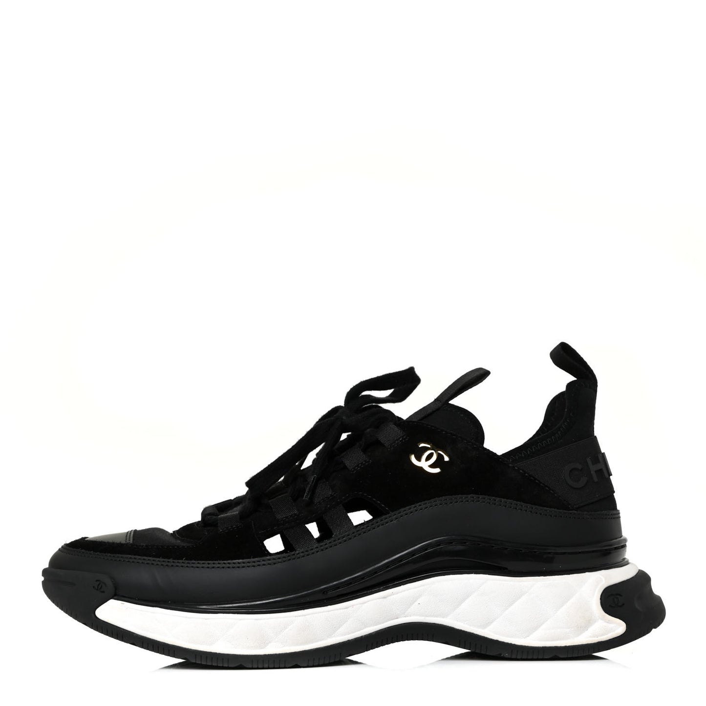 Velvet Calfskin Mixed Fibers CC Sneakers 40.5 Black