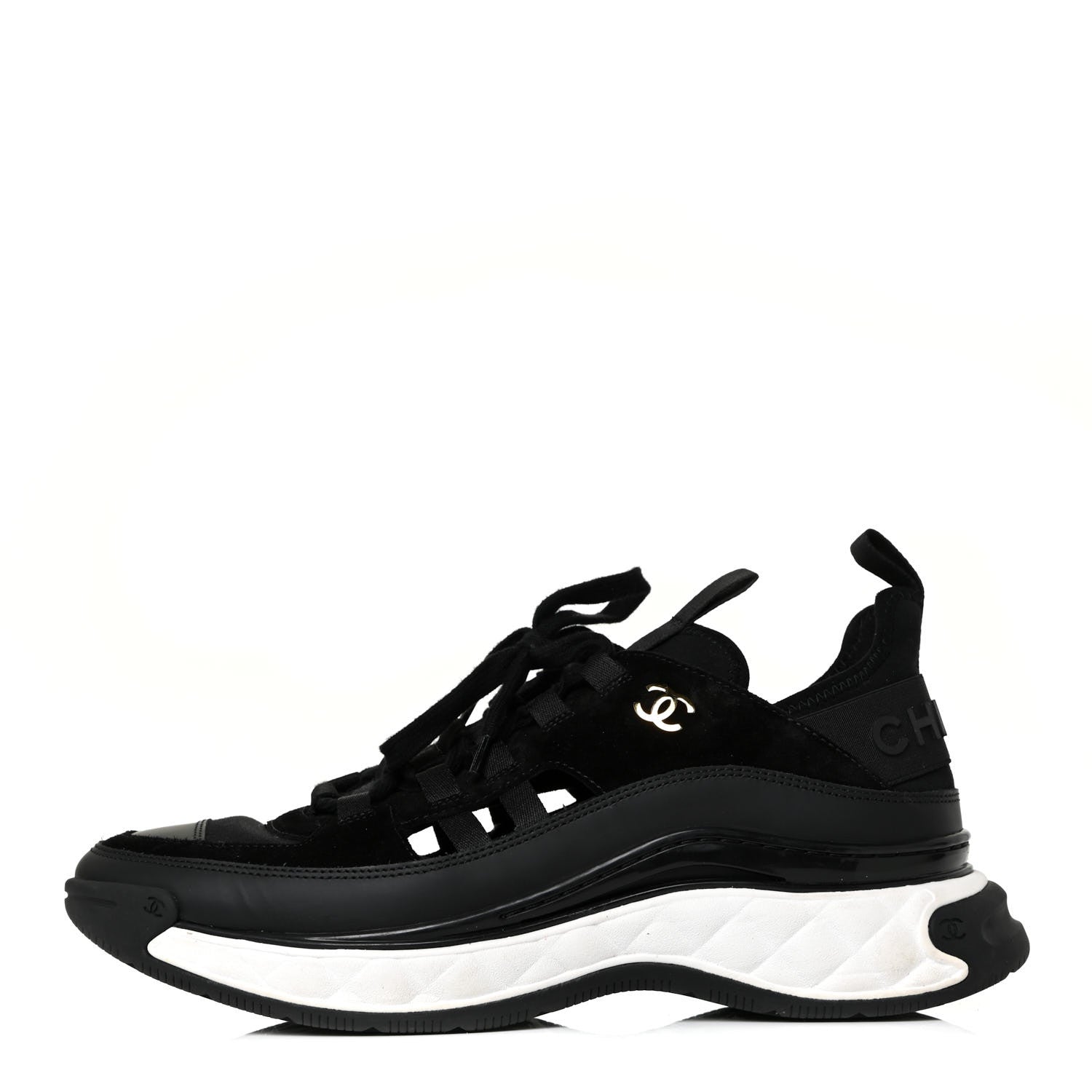 Chanel Velvet Calfskin Mixed Fibers CC Sneakers 40.5 Black 1 of 12