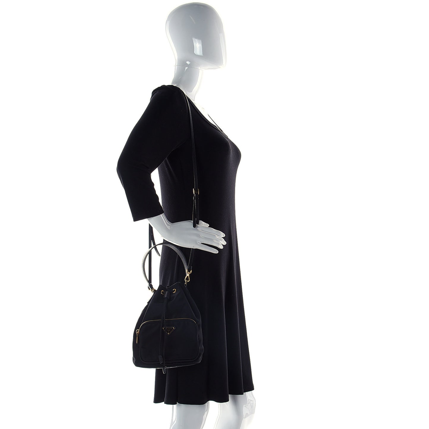Re-Nylon Duet Drawstring Shoulder Bag Black