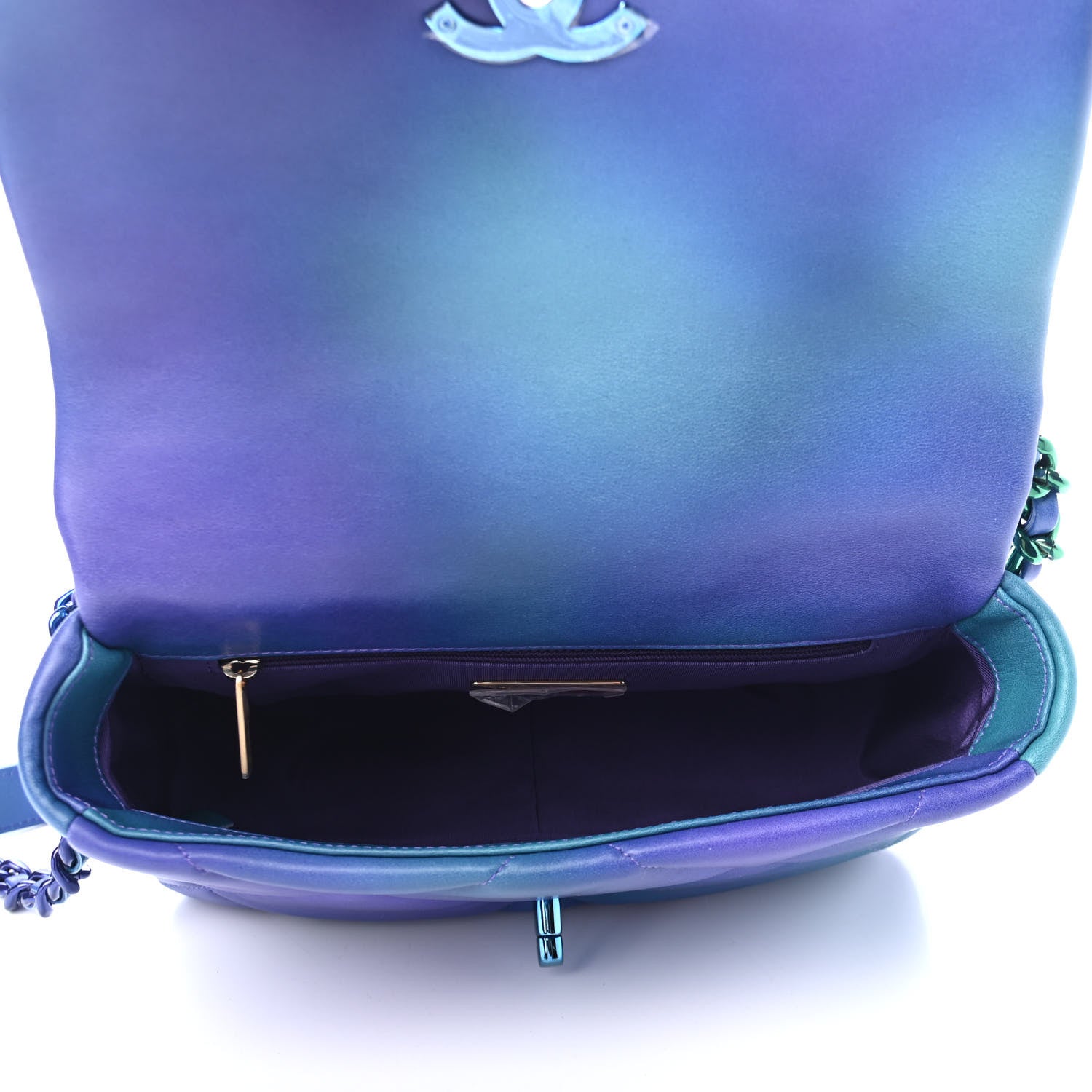 Chanel Tie Dye Calfskin Quilted Medium Chanel 19 Flap Blue Purple 4 of 4