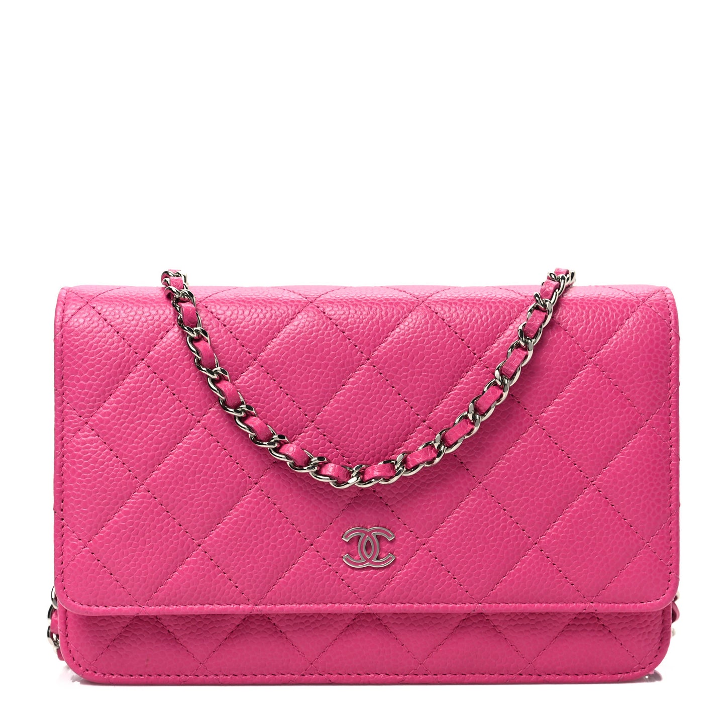 Caviar Quilted Wallet on Chain WOC Fuchsia