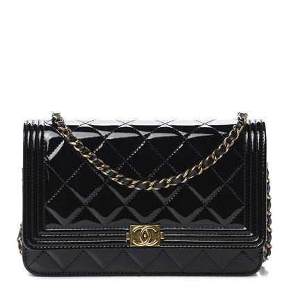 Chanel Patent Calfskin Quilted Boy Wallet On Chain WOC Black 1 of 12