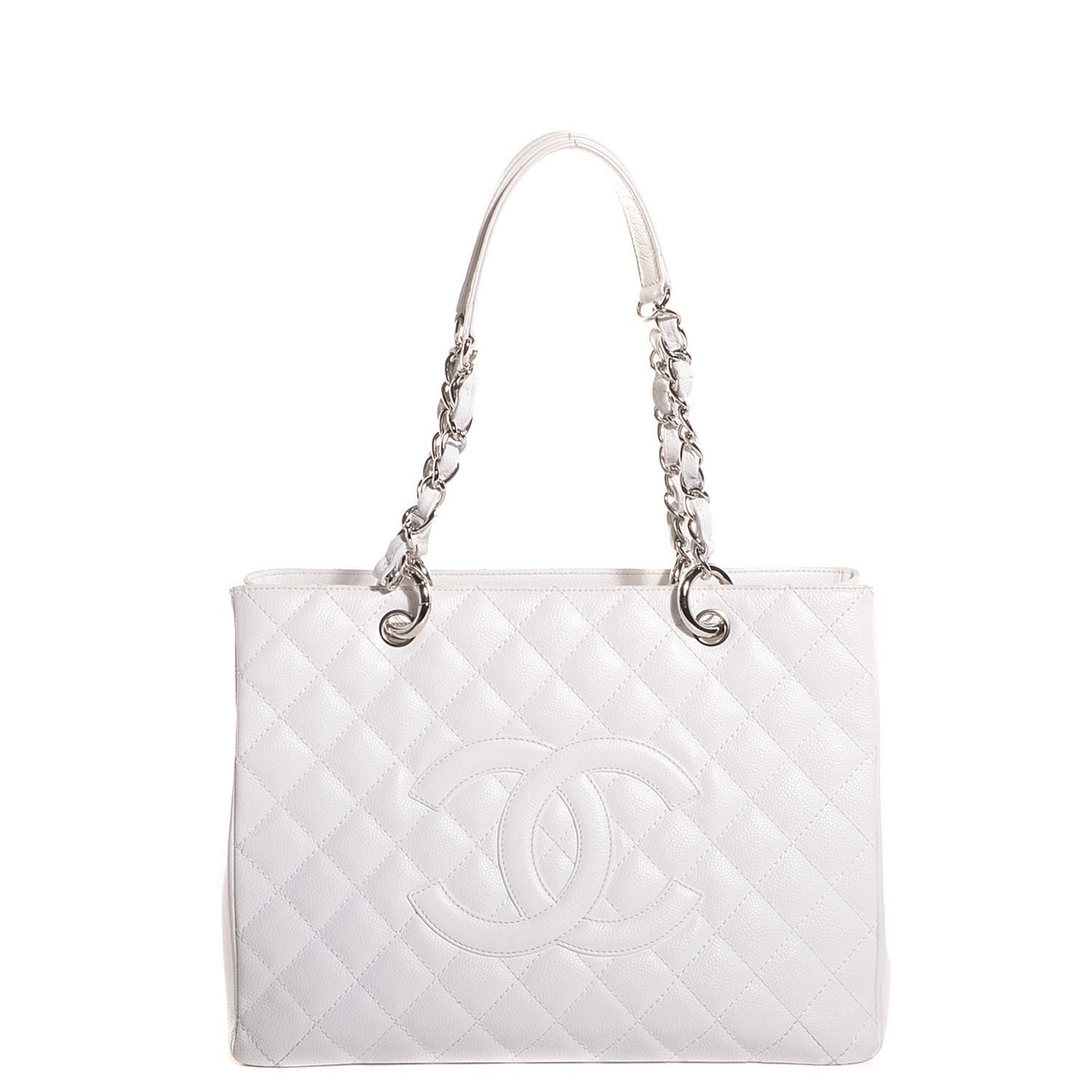 Caviar Quilted Grand Shopping Tote GST White