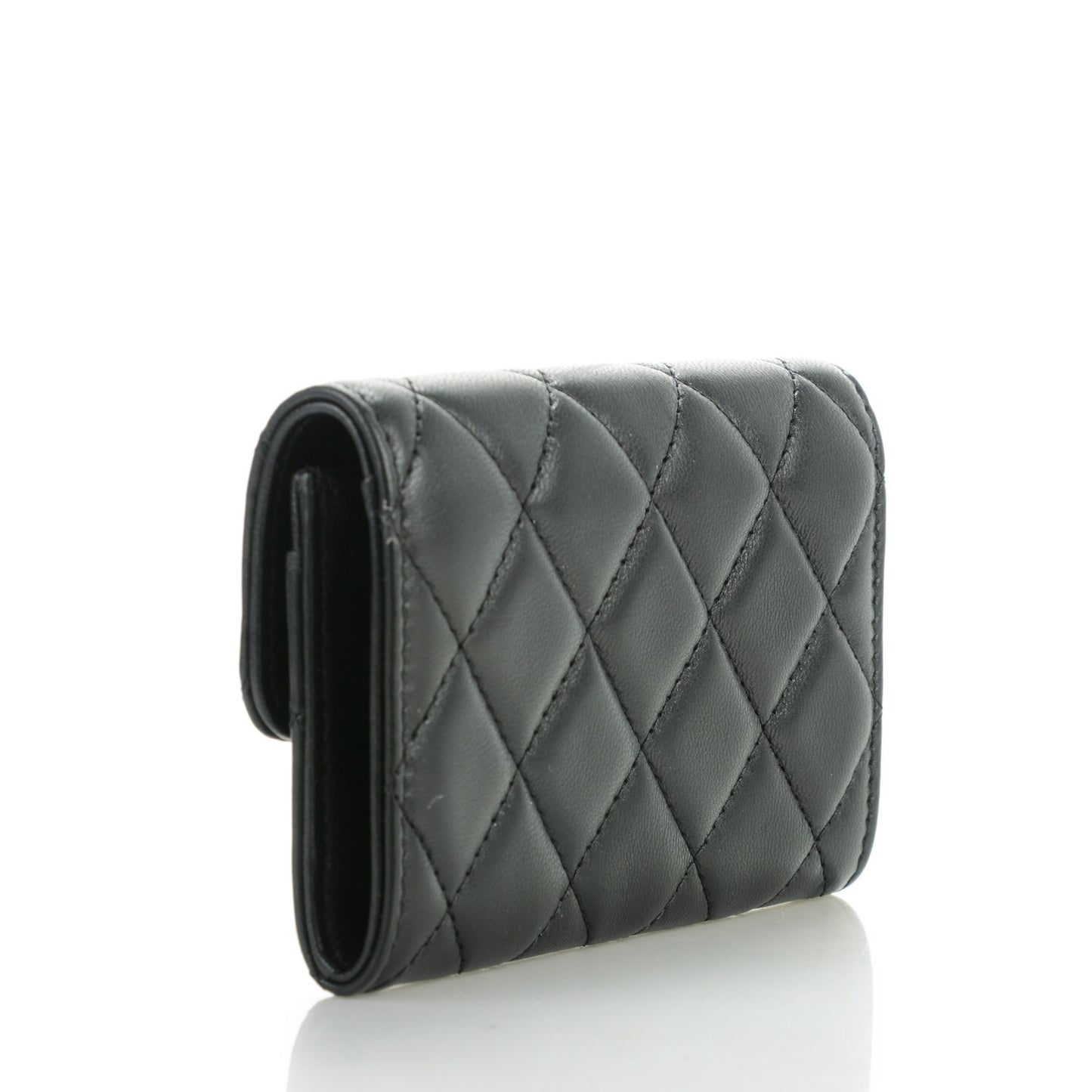 Lambskin Quilted Flap Card Holder Black