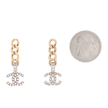 Chanel Metal Crystal CC Chain Drop Earrings Gold 2 of 5