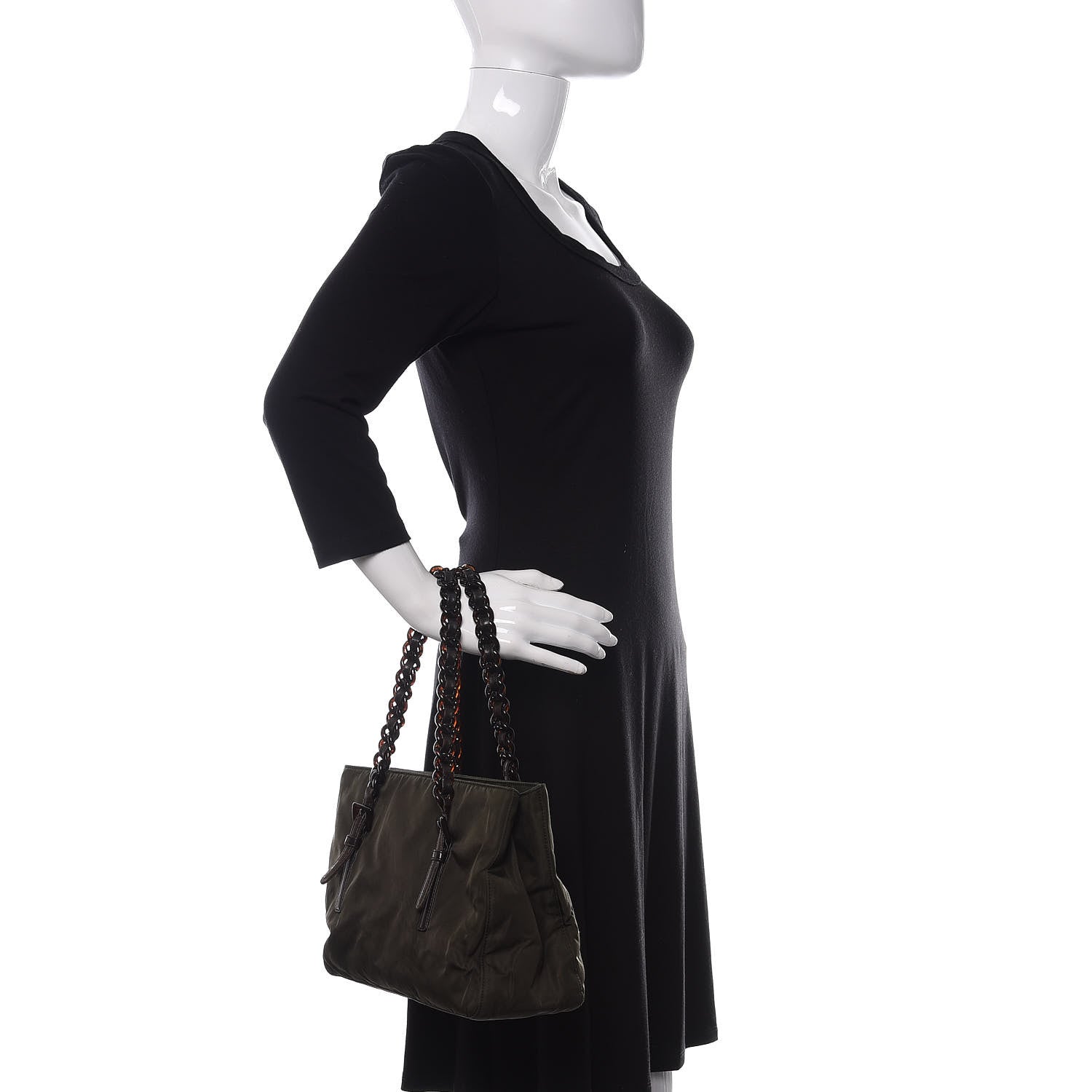 Prada Tessuto Nylon Calfskin Chain Tote Mimetico 2 of 9