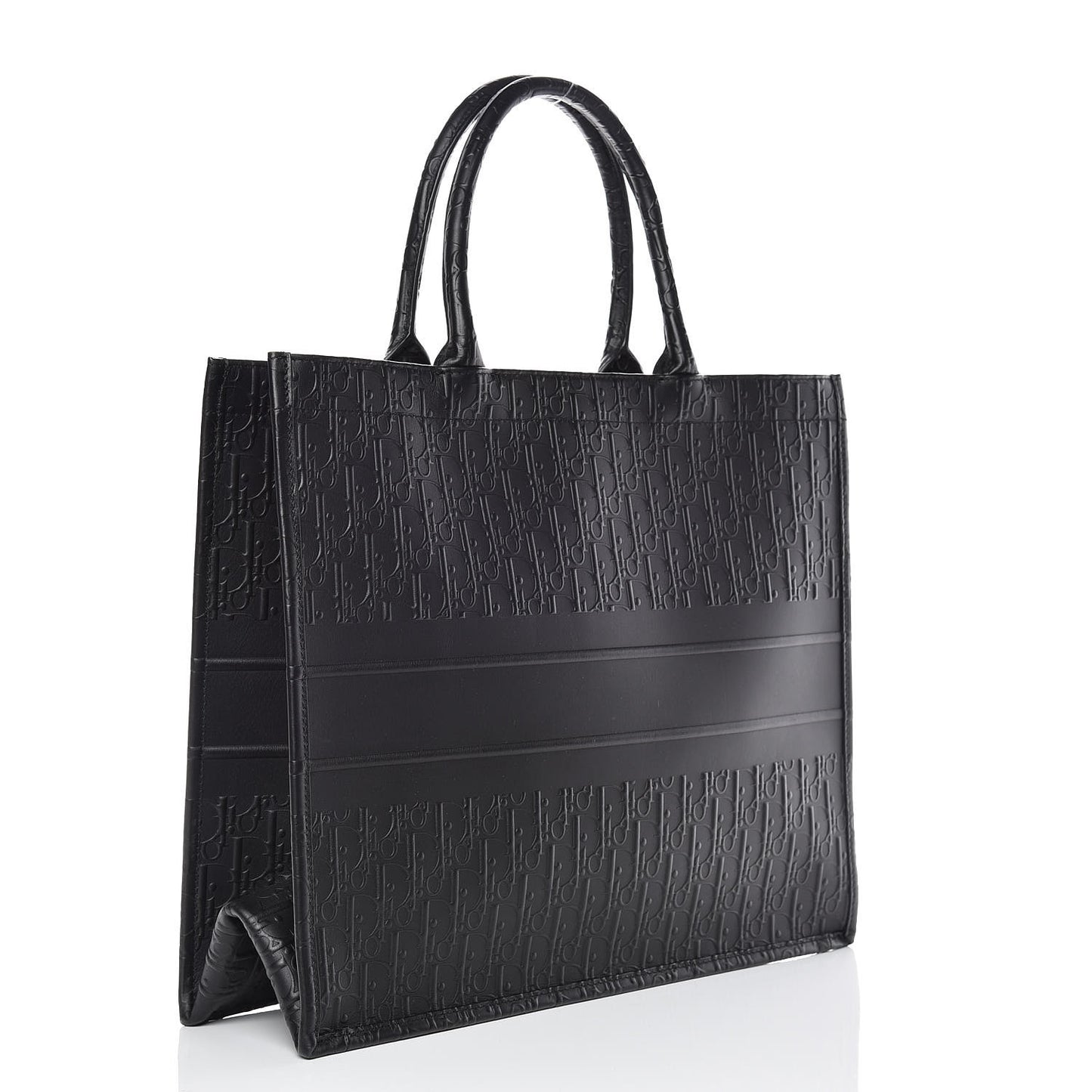 Oblique Calfskin Embossed Book Tote Black