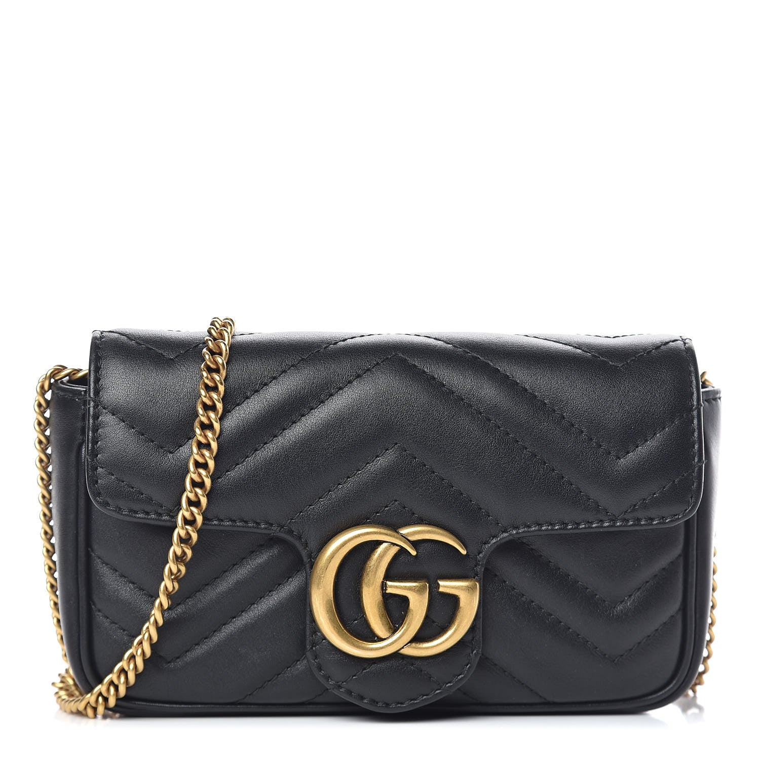 Gucci Calfskin Matelasse Super Mini GG Marmont Shoulder Bag Black 1 of 11