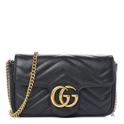 Gucci Calfskin Matelasse Super Mini GG Marmont Shoulder Bag Black 1 of 11