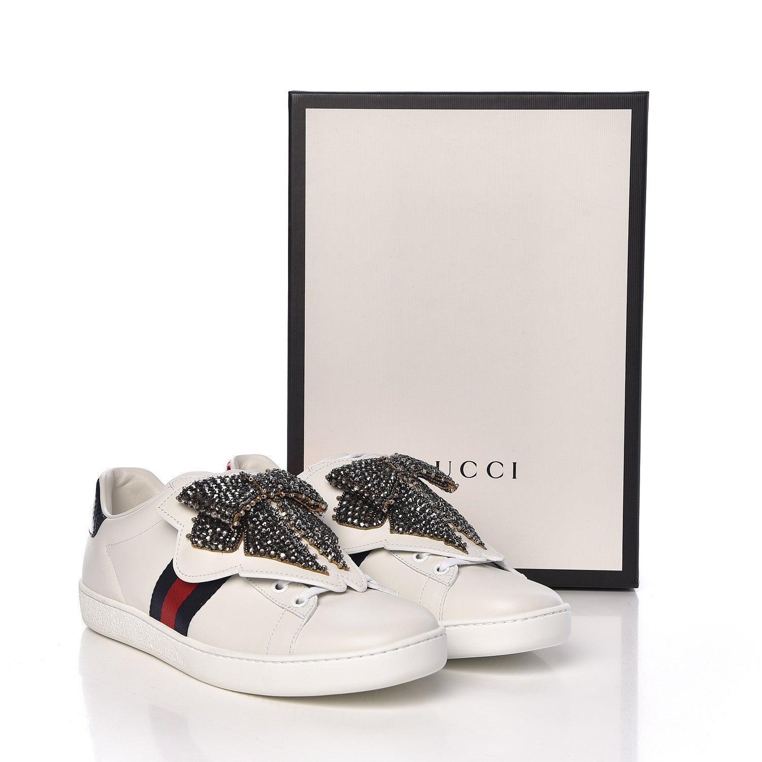 Gucci Calfskin Ayers Web Womens Ace Bow Lace Sneakers 38.5 White 14 of 14