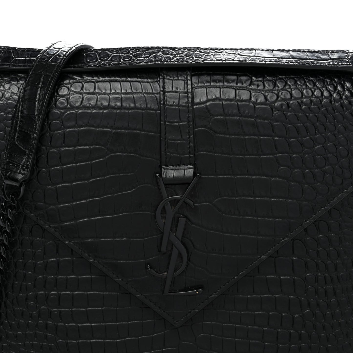 Calfskin Crocodile Embossed Monogram Large Satchel Black