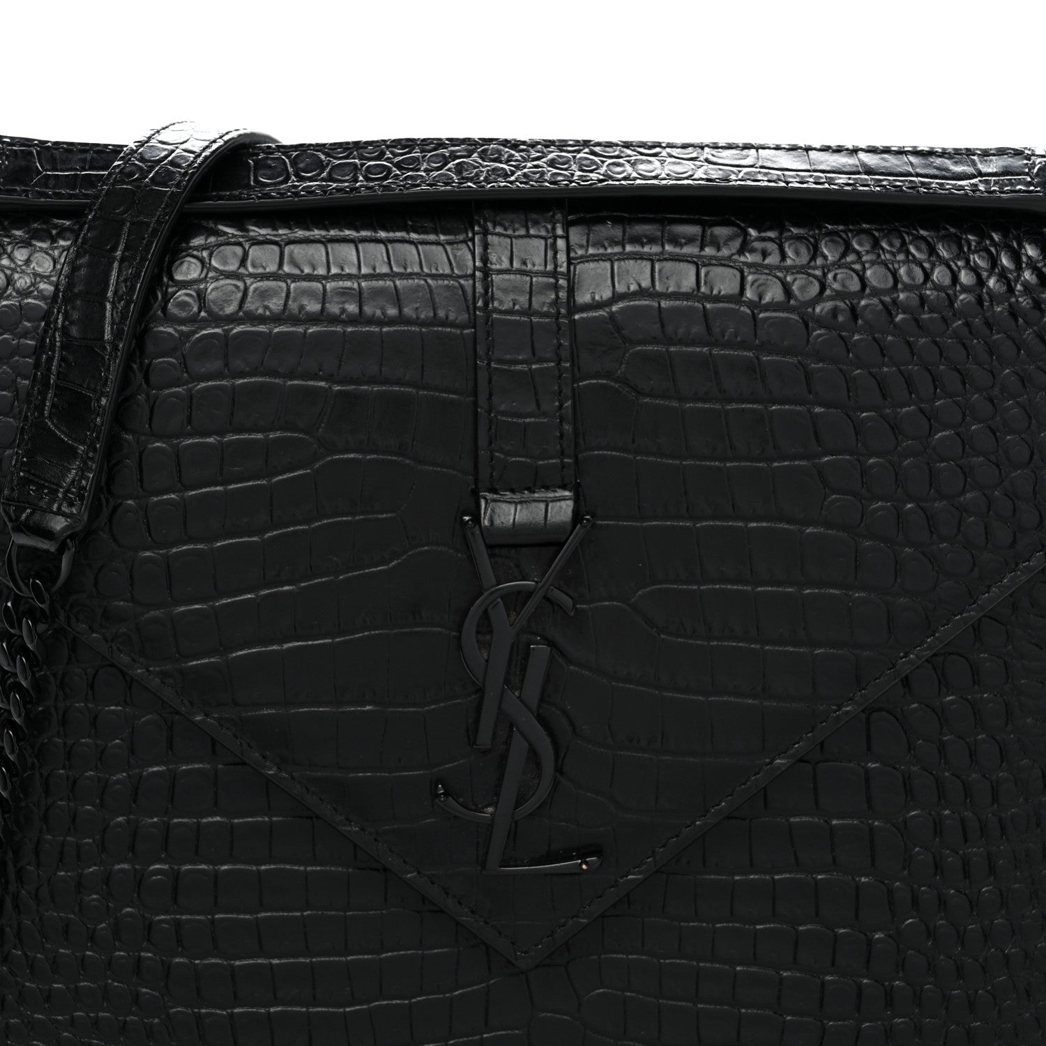 Saint Laurent Calfskin Crocodile Embossed Monogram Large Satchel Black 8 of 10