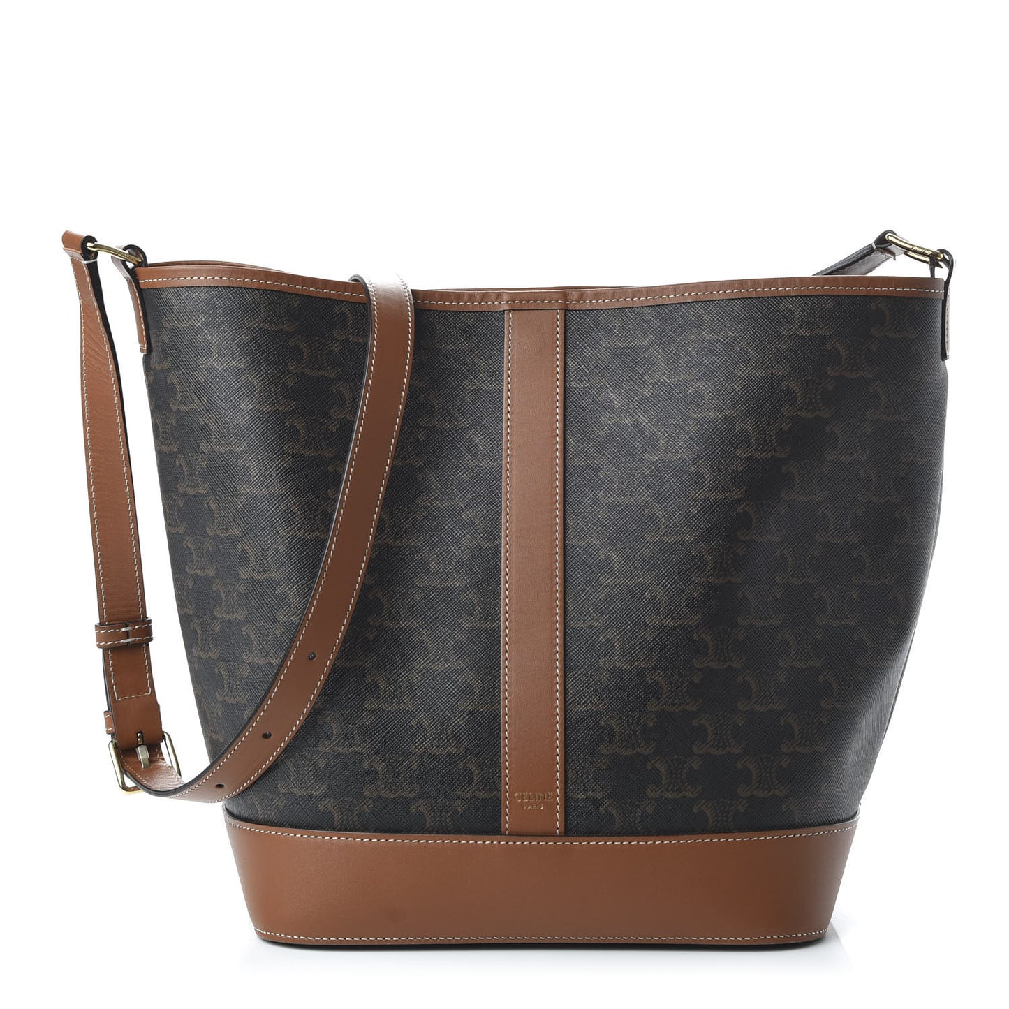 Triomphe Canvas Calfskin Medium Bucket Bag Tan