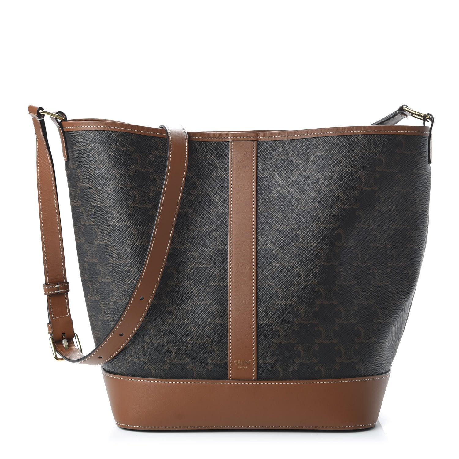 Celine Triomphe Canvas Calfskin Medium Bucket Bag Tan 1 of 9