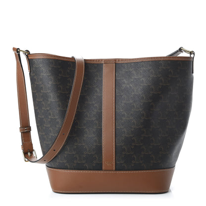 Celine Triomphe Canvas Calfskin Medium Bucket Bag Tan 1 of 9