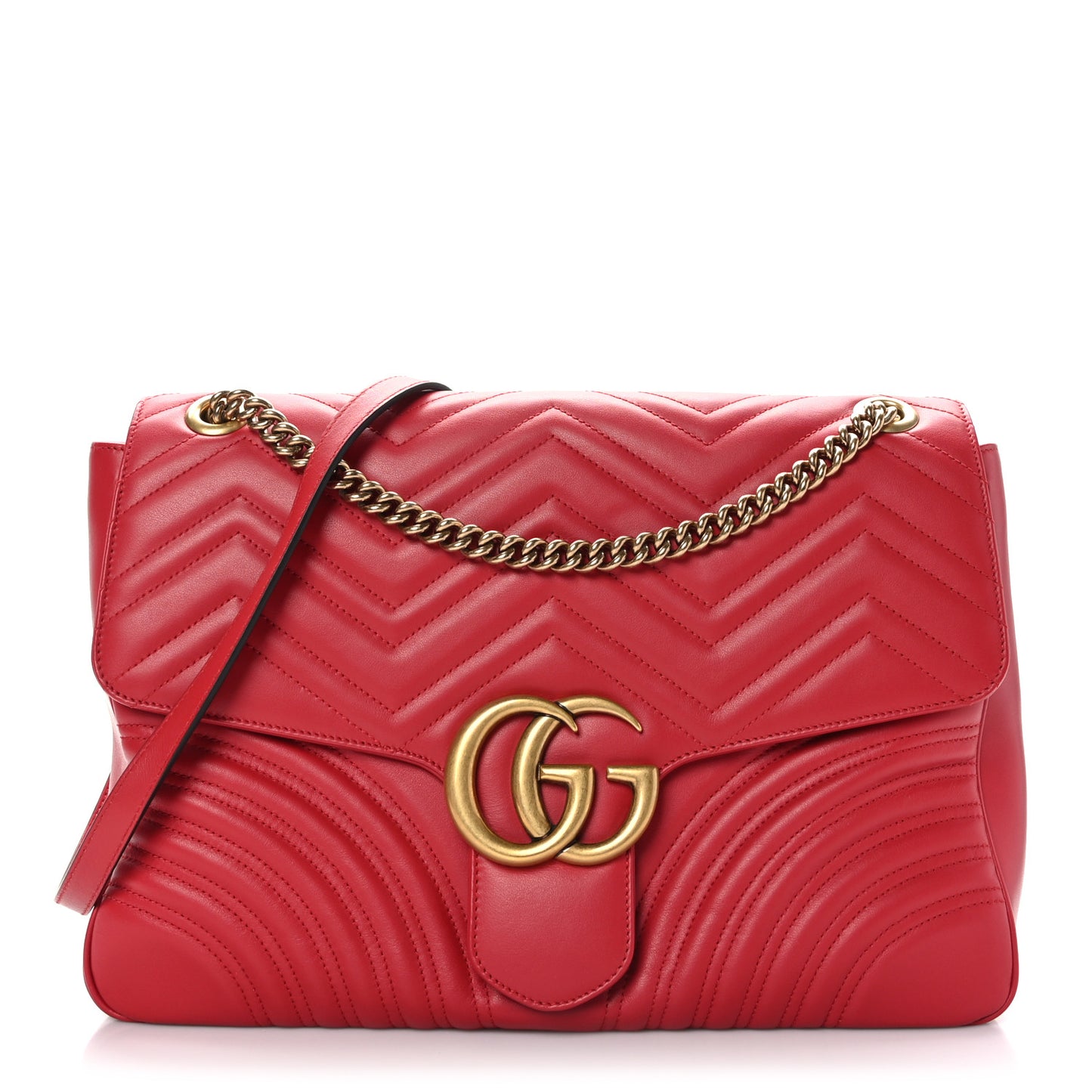 Calfskin Matelasse Large GG Marmont Shoulder Bag Hibiscus Red