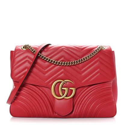 Gucci Calfskin Matelasse Large GG Marmont Shoulder Bag Hibiscus Red 1 of 9