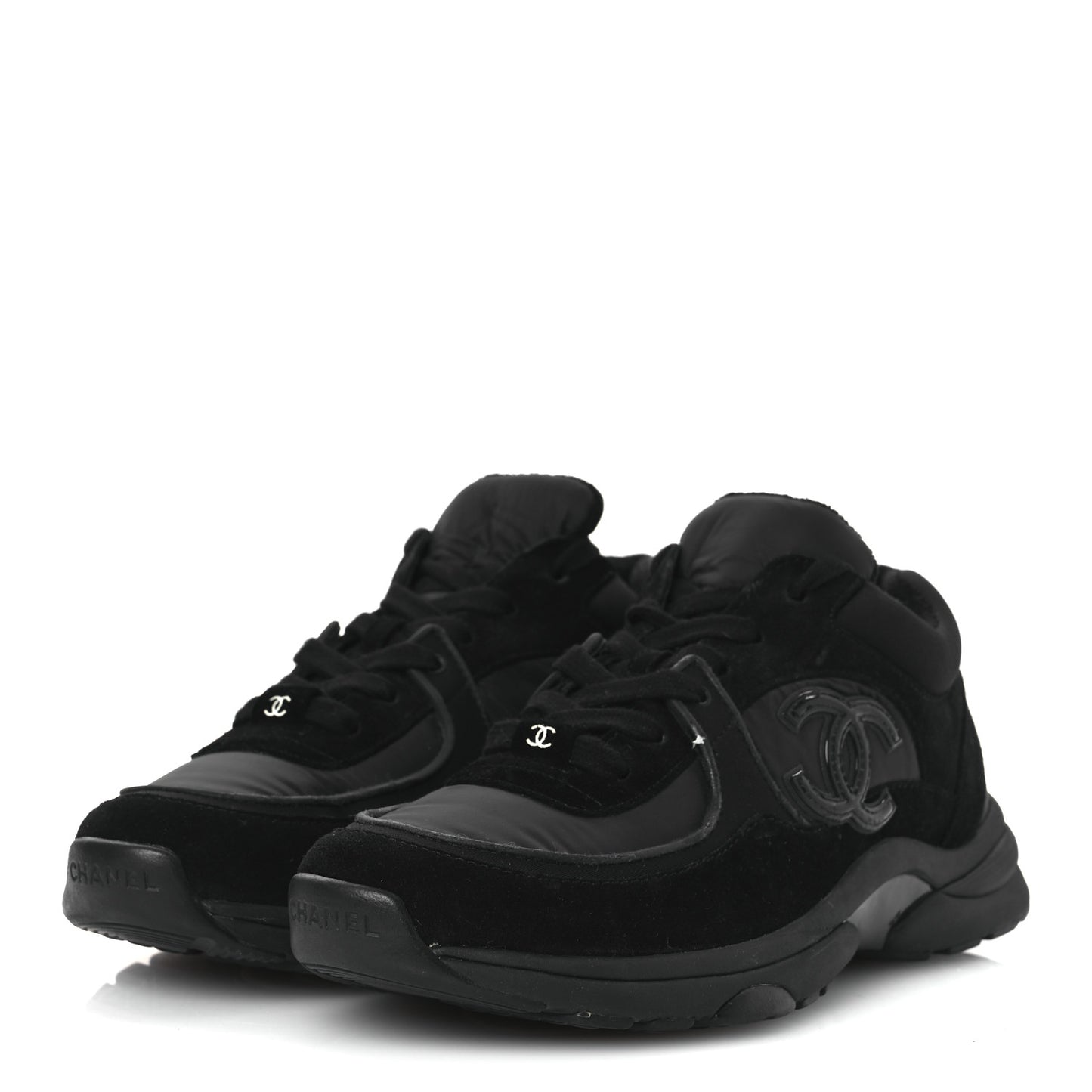 Fabric Calfskin Suede CC Sneakers 38.5 Black
