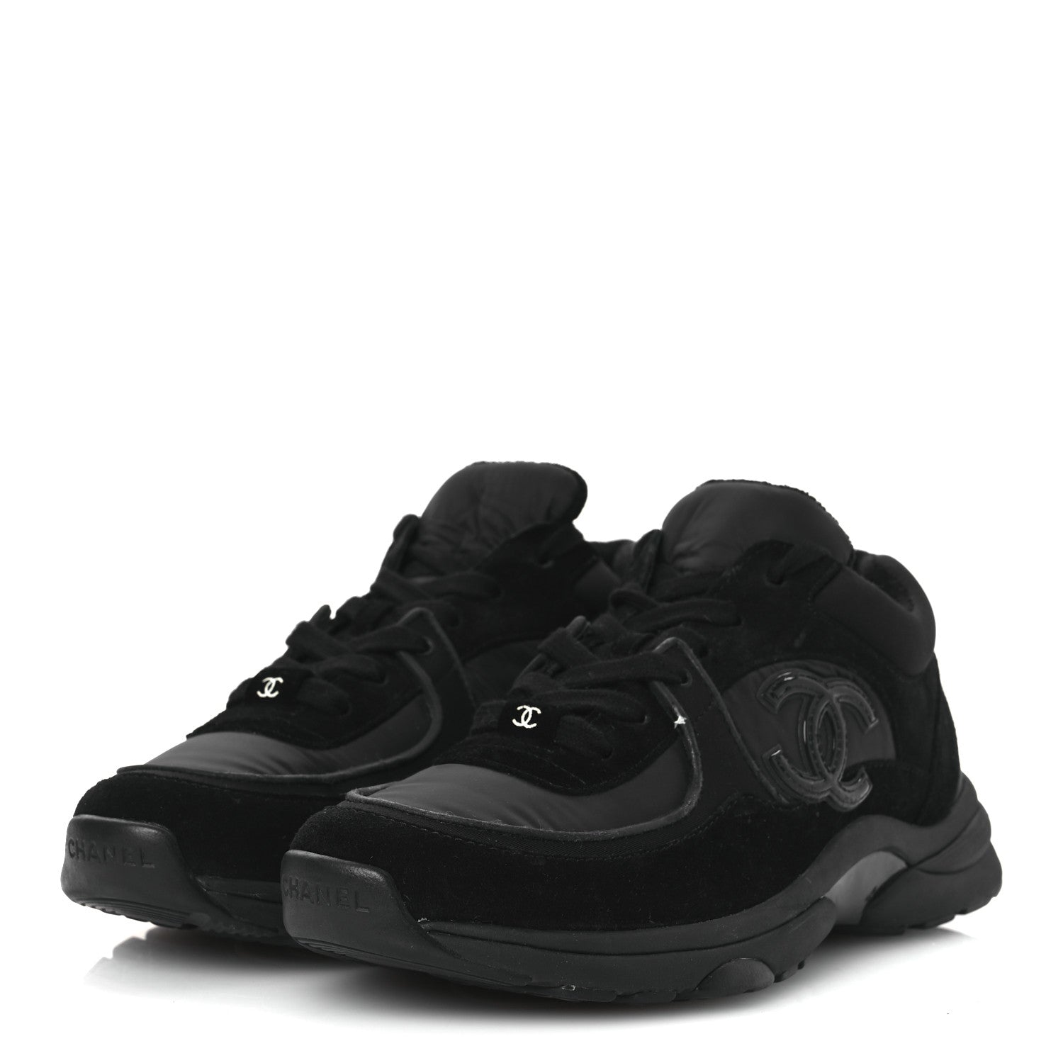 Chanel Fabric Calfskin Suede CC Sneakers 38.5 Black 4 of 12