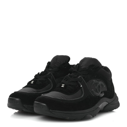 Chanel Fabric Calfskin Suede CC Sneakers 38.5 Black 4 of 12