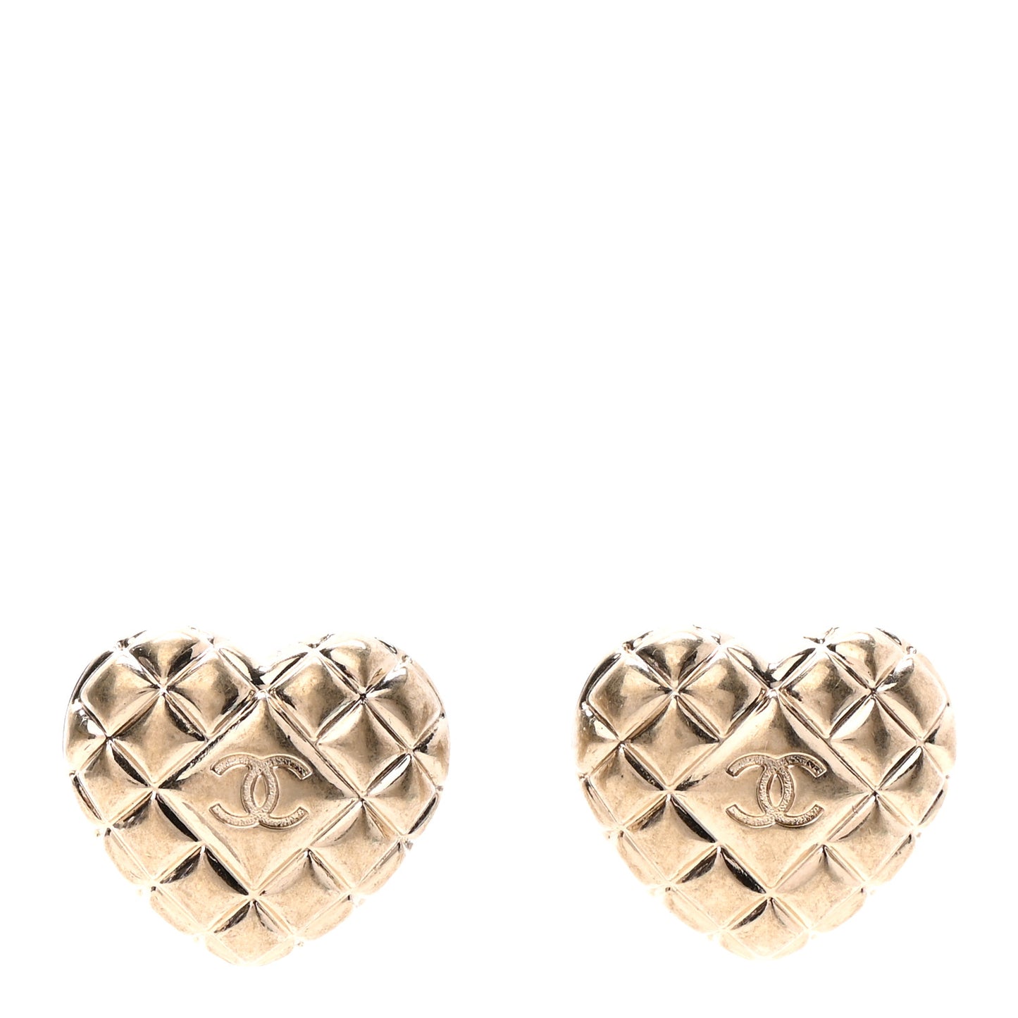 Quilted CC Heart Earrings Gold